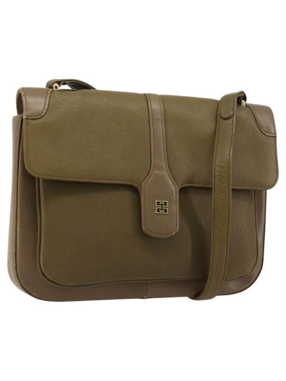 Authentic GIVENCHY Shoulder Bag Leather Green Gold
